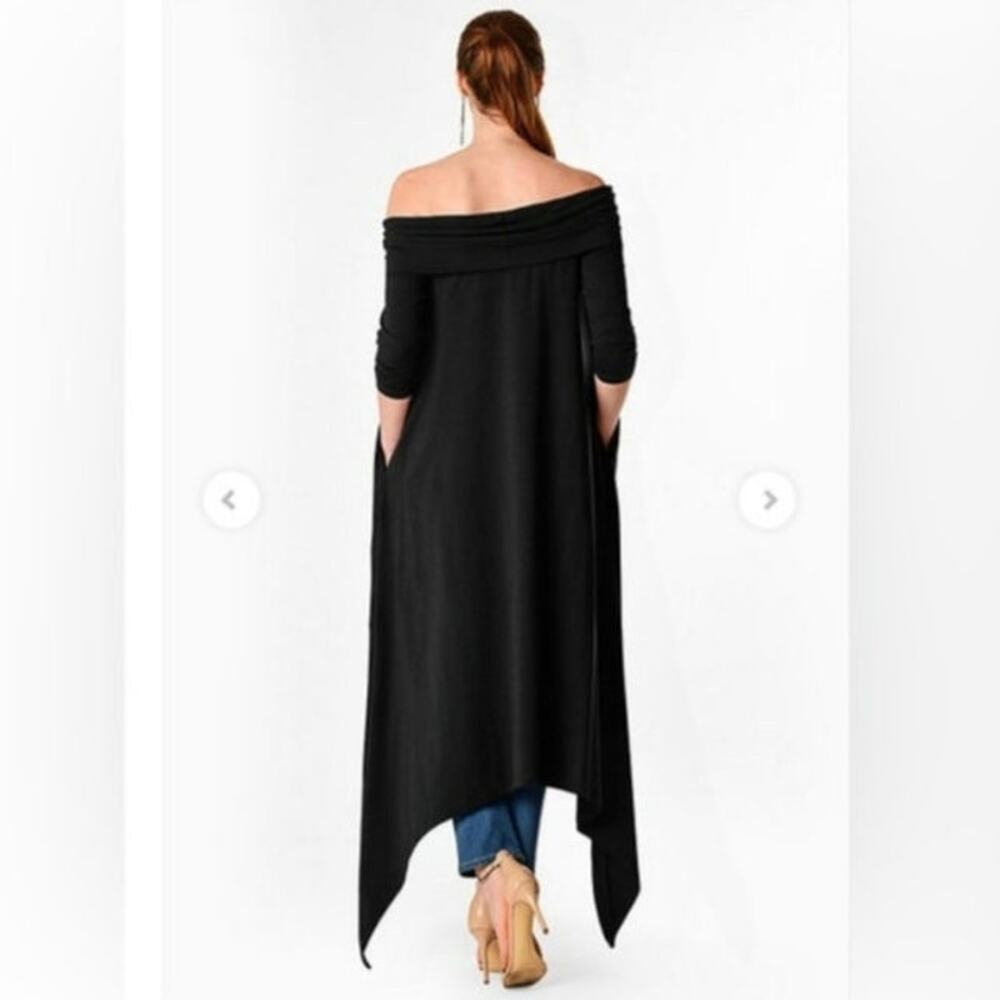 Eshakti Black Off the Shoulder Asymmetric Avant Garde Lagenlook Midi Dress 1X 2X - Picture 3 of 16